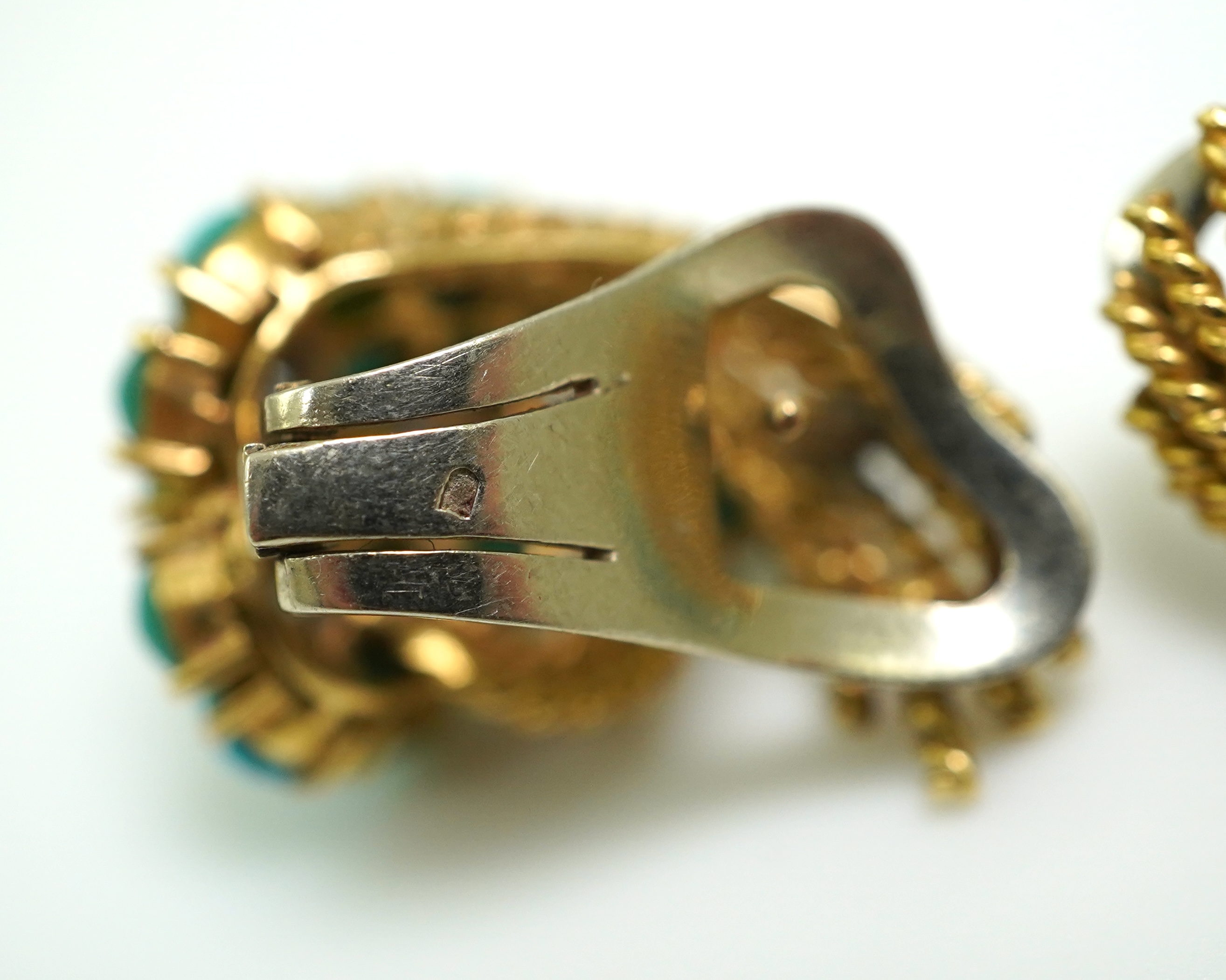 A pair of turquoise and sapphire ear clips, 1960s